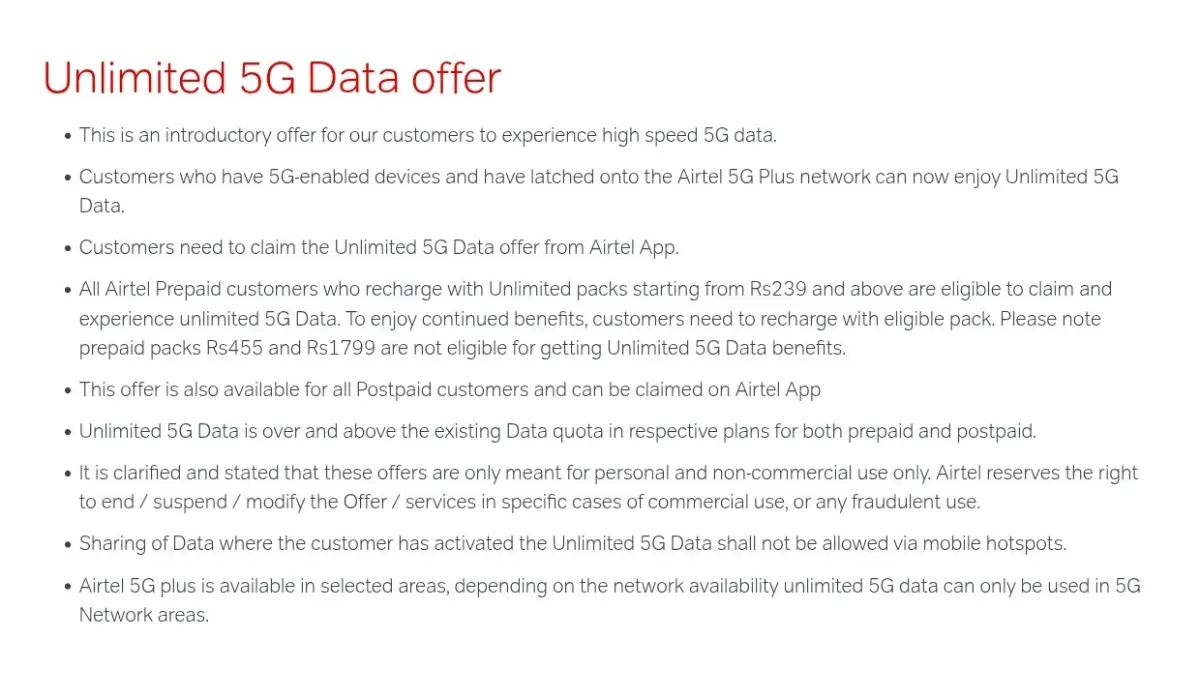 Airtel Unlimited 5G Data