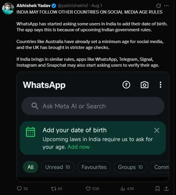 WhatsApp set to introduce age restrictions