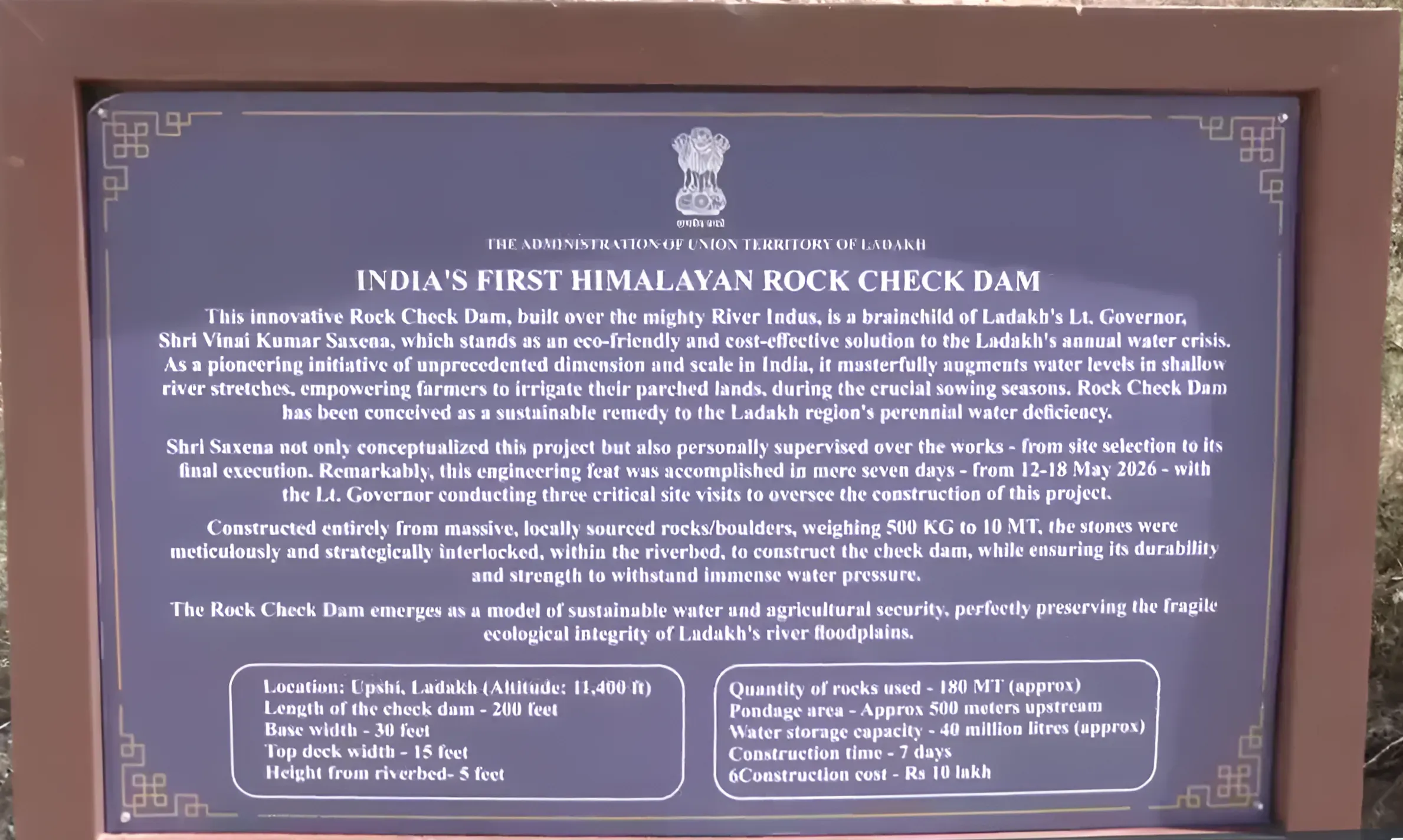 India builds first rock dam in Leh Ladakh