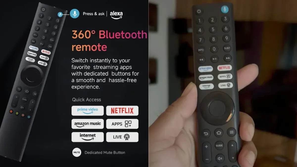 Xiaomi TV FX Mini LED में ब्लूटूथ वाला रिमोट मिलता है. माने आपको टीवी के सामने निशाना लगाकर चैनल बदलने की जरूरत नहीं. आड़े-तिरछे कहीं से भी काम करेगा.