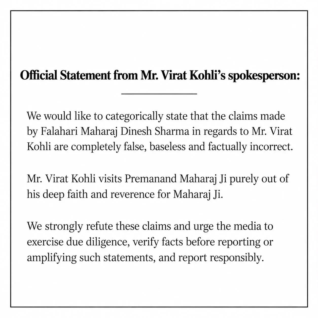 Virat Kohli Statement
