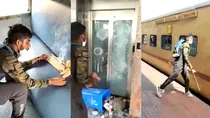 Viral Video of train setting on fire and sabotage at railway station
