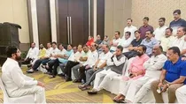 Shiv Sena rebel MLAs and eknath Shinde in Guwahati hotel