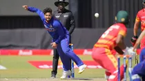 Kuldeep Yadav bowling against Zimbabwe