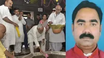 Bihar IT minister Mohammed Israil Mansoori in Vishnupad temple of Gaya