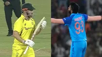 Jasprit Bumrah, Aaron Finch. Photo: AP