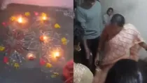 viral video of woman kicking diwali diyas