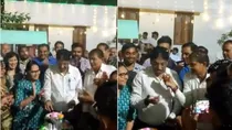 gujarat health minister rushikesh patel bday video viral cake cutting aap hasan safin 