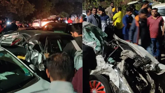 Pune accident heavy truck ramps around 45 cars several injured