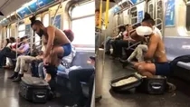 viral video of man taking bath in metro train