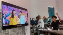 Bihar school seen taking exam with Bhojpuri song playing in front of them on TV, video viral