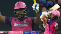 Sanju Samson signals Yash Jaiswal to hit a six and complete 100 against KKR