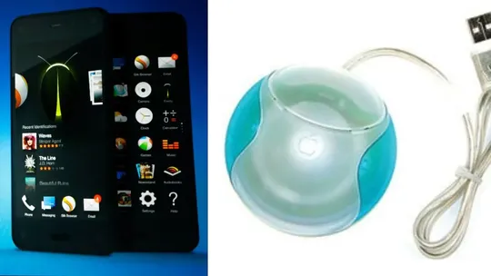 biggest flops among tech companies: google glass, apple hockey puck mouse, amazon fire phone, micosoft windows 8