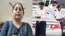 woman receives 1000 challan for driving car without helmet