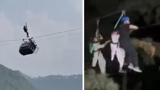 Pakistan cable car chairlift wire broke 15 hour rescue operation viral video battagram 