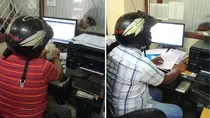 lucknow rain ceiling collapsed in municipal office bricks fell staff work in helmet