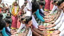 youths laid palms to welcome martyr wife during memorial inauguration  rakshabandhan mp