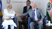 Prime Minister Narendra Modi in a bilateral meeting with the President of Brazil, Luiz Inácio Lula da Silva, in Hiroshima, Japan, Sunday, May 21, 2023. (PTI)
