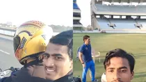 Mahendra Singh Dhoni gave lift to a young cricketer on his iconic bike Yamaha RD350. 