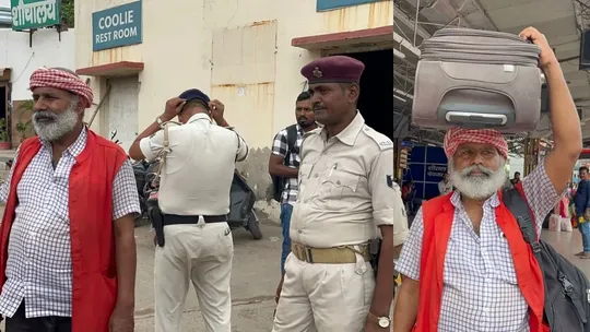 coolie with 2 security guards works at Bihar station, connection with PM Modi