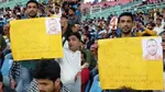 iti instructor candidates seen with poster of completing recruitment in lucknow stadium