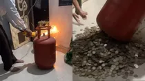 viral video gas cylinder coins 