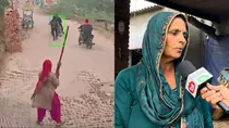 A woman chased away shooters with broom and stick who came to attack her son in Haryana's Bhiwani. 