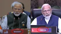 PM narendra modi image with India and bahrat name plate
