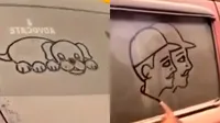 figures drawn on dirty cars by man goes viral 