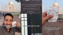 Jamil with tajmahal ticket, tajmahal india, foreigner tajmahal