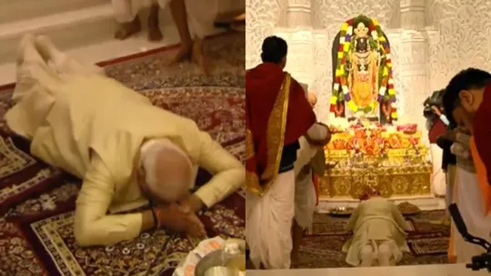 pm modi performed sashtang pranaam before lord ram idol pran pratishtha concluded