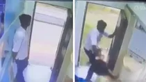 chain snatching cctv viral video man falls from train elderly woman users react