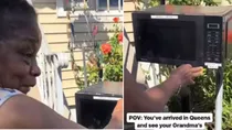 viral video shows old lady reusing defected microwave as mailbox outside house netizens react