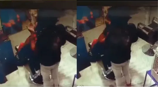 CCTV footage of massaging customer face with spit