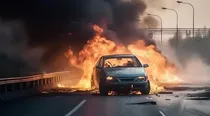 Car hit parapet of a Bridge