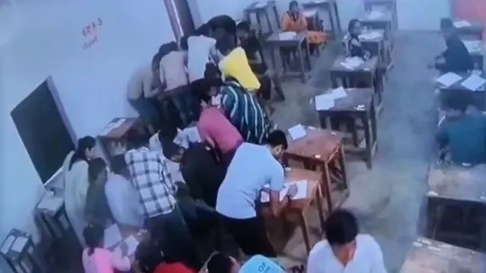 madhya pradesh mass cheating exam centre cctv footage viral sdm action bhind jiwaji university