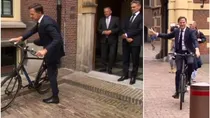 netherlands former pm mark rutte left pm office on bicycle viral video farewell ceremony dick schoof