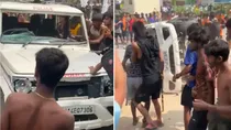 up kanwariya vandalised police vehicle viral video allegedly entered reserved lane ghaziabad police 