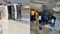 milk tanker truck accident ghaziabad people looting milk