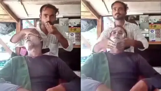 barber spitting doing massage