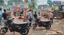 madhya pradesh driver hits man with jcb tries to run him over