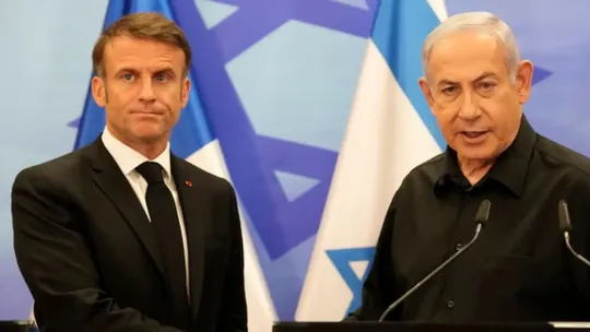 french president calls to stop sending weapons to israel for war in gaza netanyahu condemns 