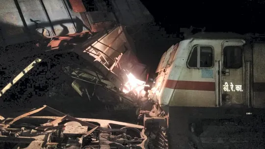 tamil nadu accident express train rammed goods train 13 coaches derailed fire 19 passengers injured