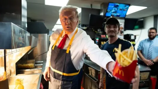 donald trump took a jab at kamala harris became fry cook at mcdonalds viral video us elections