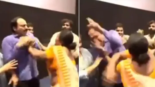 telugu actor nt ramaswamy slapped by woman over his negative role in film during promotion viral 