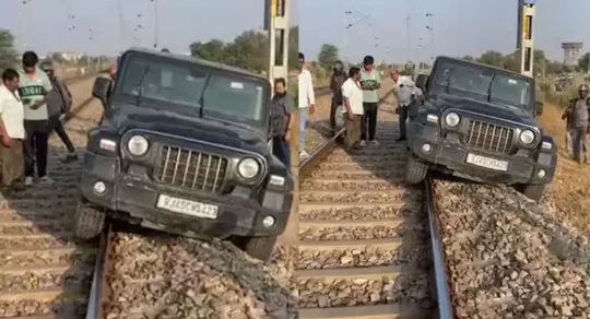 rajasthan railway track incident thar stuck in drunken misadventure viral video