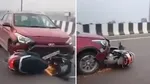 lucknow two injured in car accident driver dragged scooty for one km after crash video up