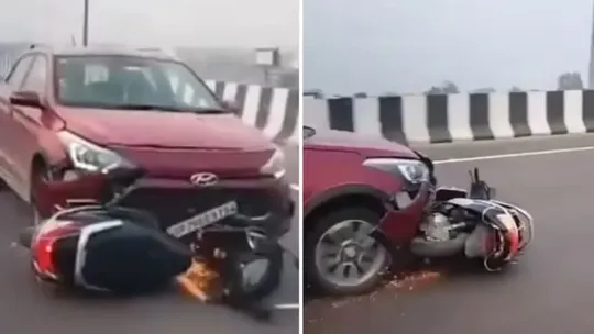 lucknow two injured in car accident driver dragged scooty for one km after crash video up