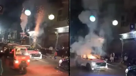 fireworks set off from sunroof at wedding ceremony car caught fire saharanpur video viral