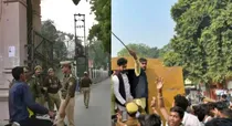 Students raised slogans of 'Jai Shri Ram' at the gate of uday pratap college Hanuman Chalisa was read in front of the mosque here.
